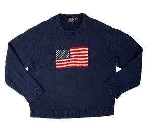Vtg Ralph Lauren Polo Mens Sz XXL Flag Navy Blue Sweater